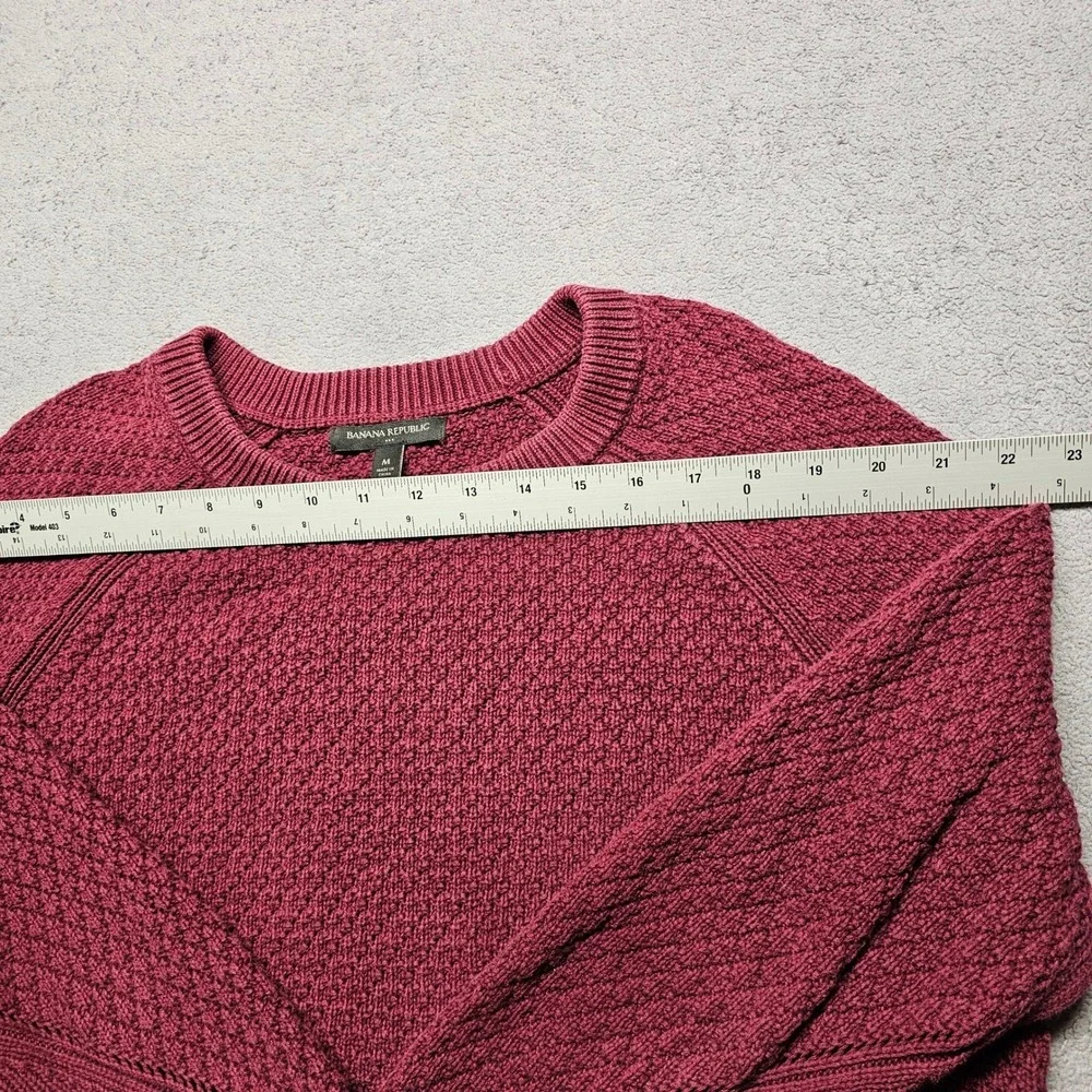 Banana Republic Mens Burgundy Textured Cotton Raglan Crewneck Sweater Size M